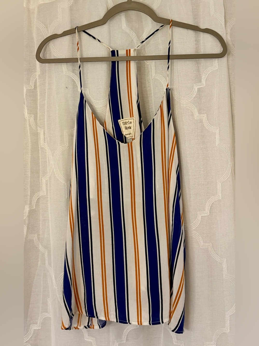 Style Rack Striped - Blue Mustard - Razer Back Tank Top Large - Picture 2 of 9